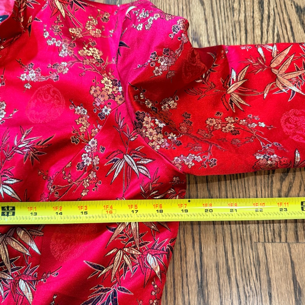 MSK Silk Blend Asian Inspired Floral Bamboo Jacquard Mandarin‎ Jacket 8 Red - Picture 7 of 9